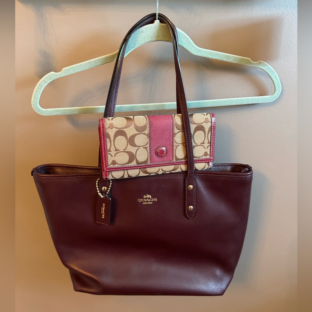 Coach Burgundy and Pink Shoulder Bag